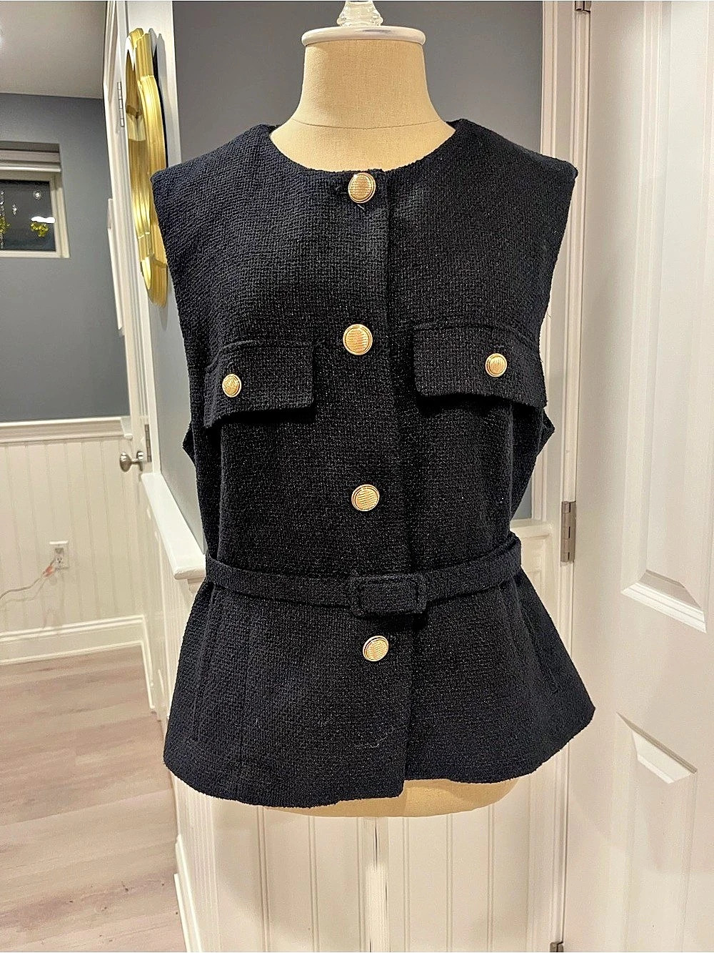 Zara Belted Black Vest Size XL Like New
